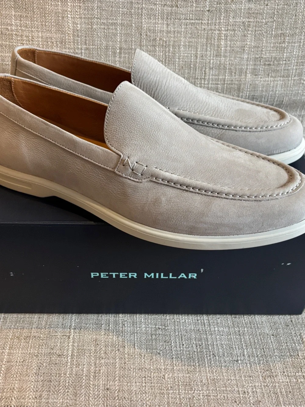 Peter Millar Light Taupe Suede Slip-On Loafers